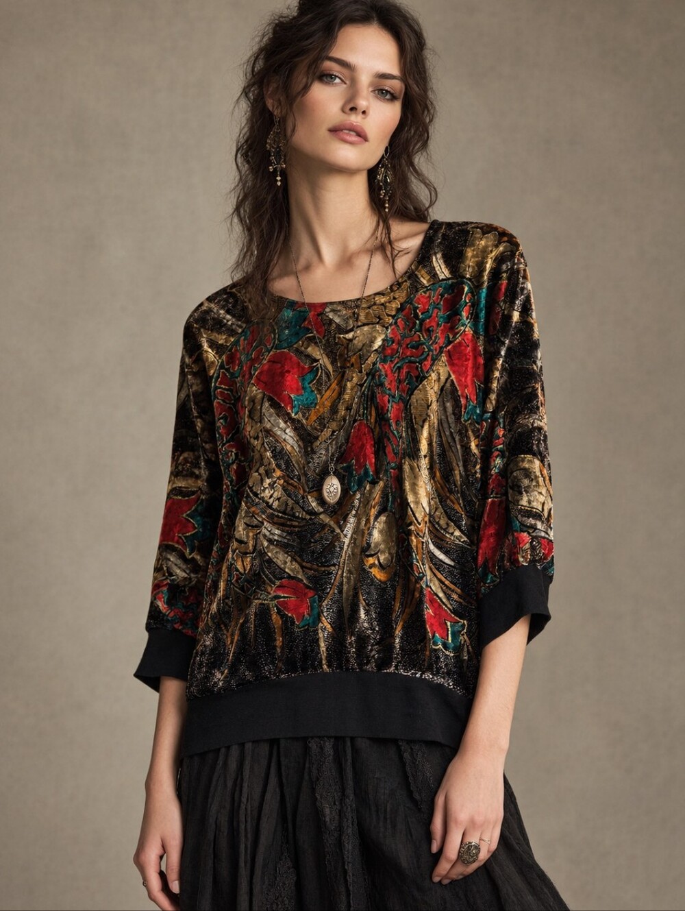 Vintage 90s Y2K Western Connection Metallic Velvet Burnout Whimsigoth Retro Top